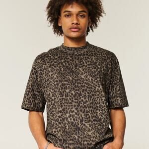 Hollister Boxy Crop Heavyweight Leopard Print Crew T-Shirt size XS